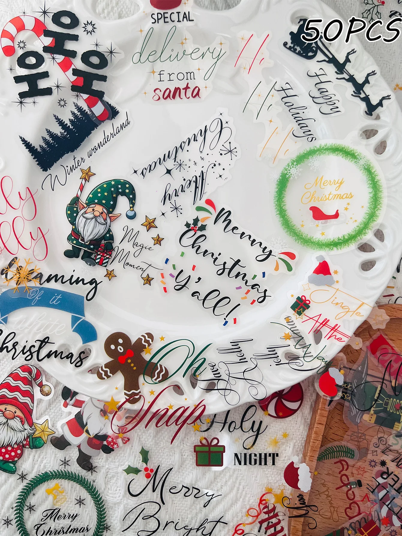 50pcs Christmas stickers, simple lines, luggage, laptop scrapbooks, diaries, DIY skateboards,guitars,cups,holiday gift stickers