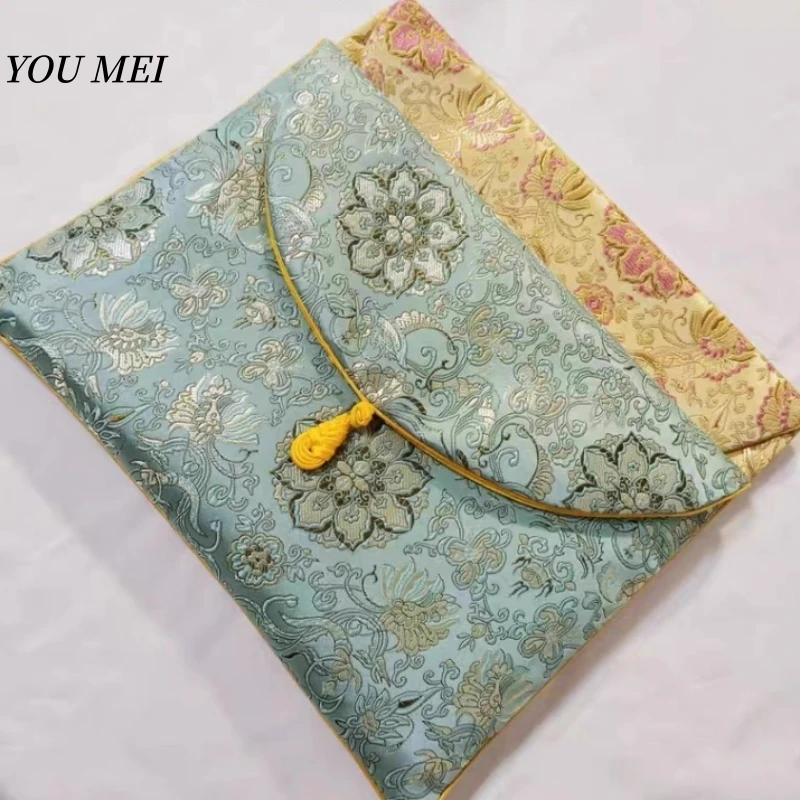 حقيبة تخزين سوترا ذات ملمس زهور مطرزة باللون الأخضر الفاتح، حقيبة صحیف نصية رائعة، منتج ديني بوذي لمنظم سوترا #4