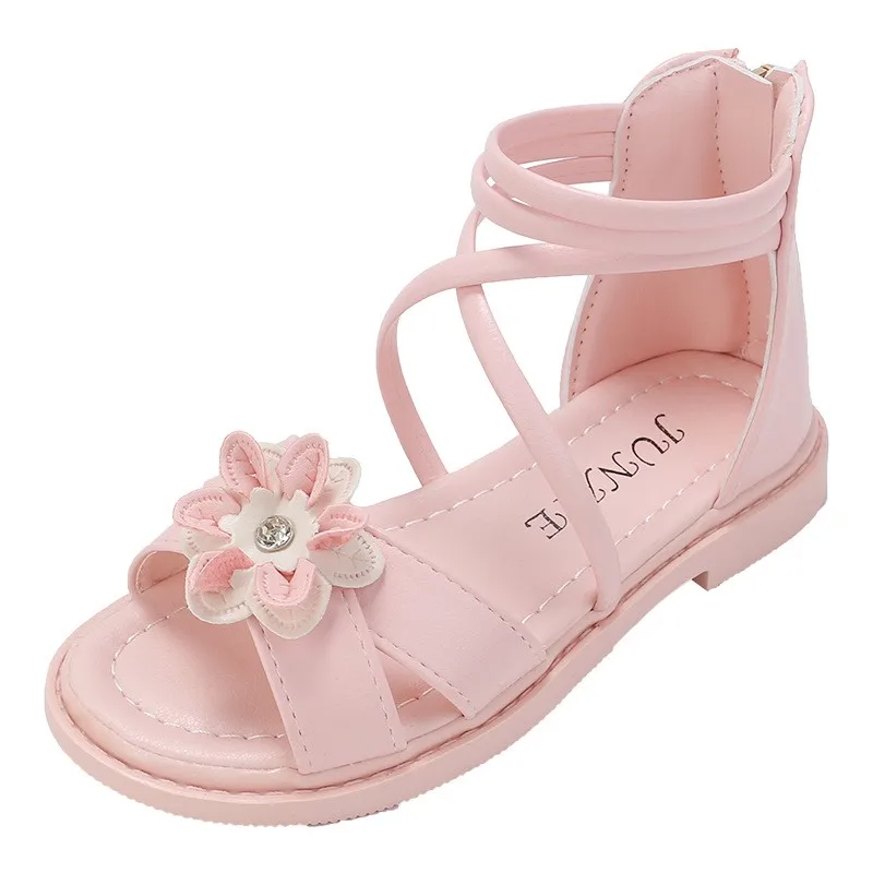 2022 New Girls Sandals Sweet Flowers Soft Children Beach Shoes Kids Summer Princess Fashion Cute Non-Slip Student Shoe 3-12 Year