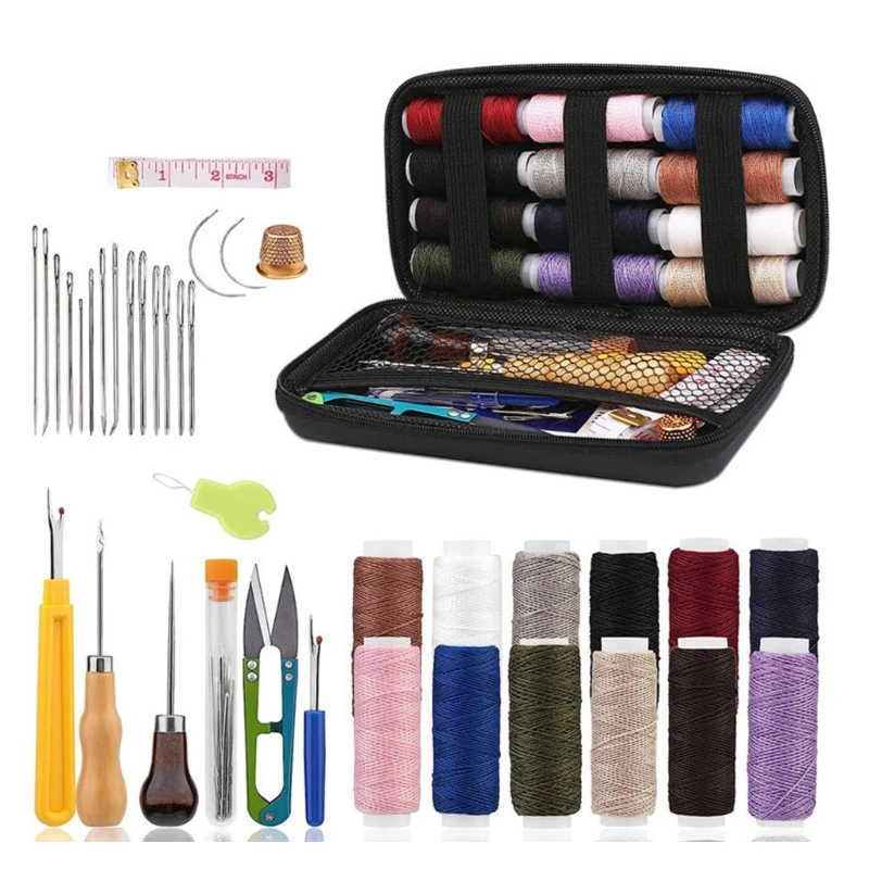 Leather Sewing Kits Mini Travel Sewing Sets DIY Sewing Needle Thread Supplies for Home Travel Emergency Sewing Repairs