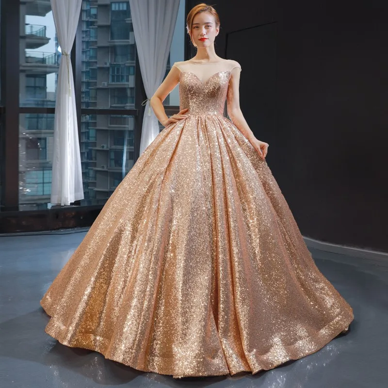 

Dreamy sequined elegant ball plus-size puffy long adult dress