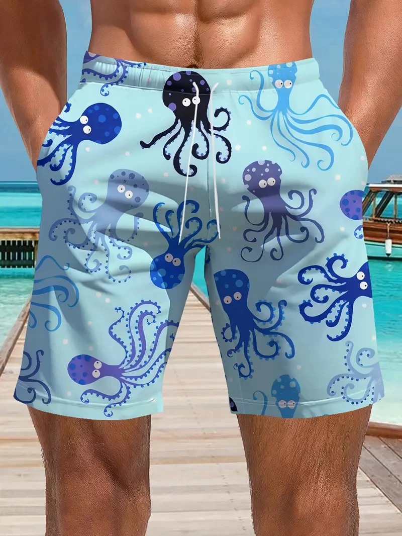 New Men Shorts 3D Print Marine Animal Tentacle Graphic Swim Trunks For Men Women Beach Shorts Summer Casual Sport Short Pants