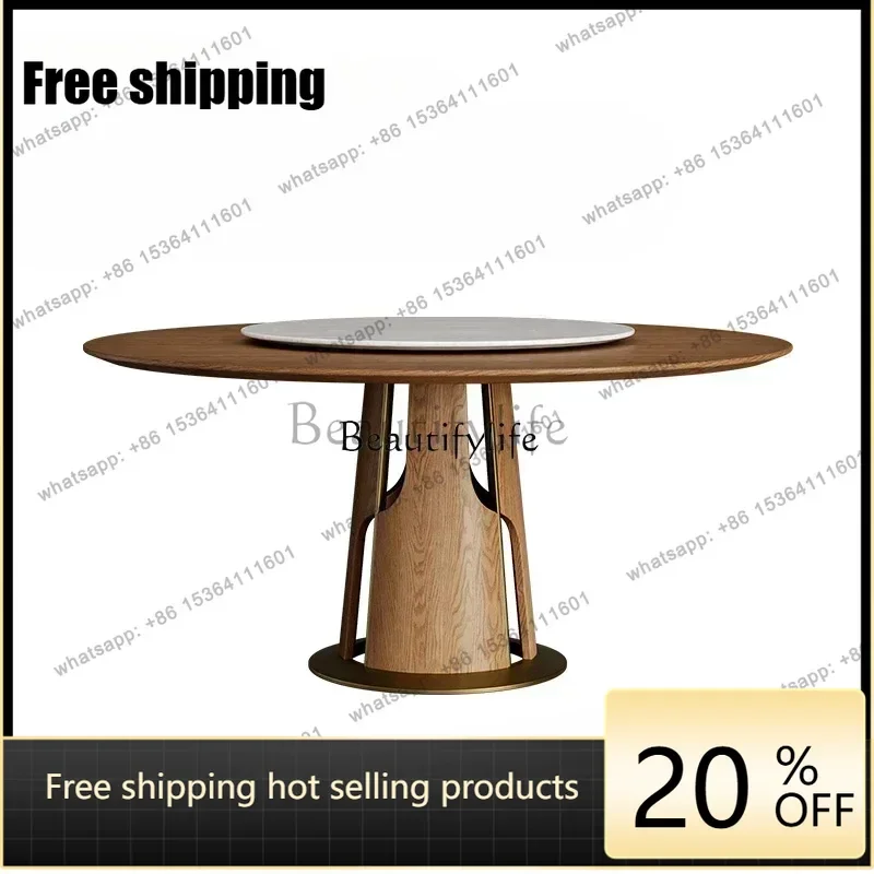 Factory Direct Ash wood solid wood dining table light luxury household high-end marble turntable eating table