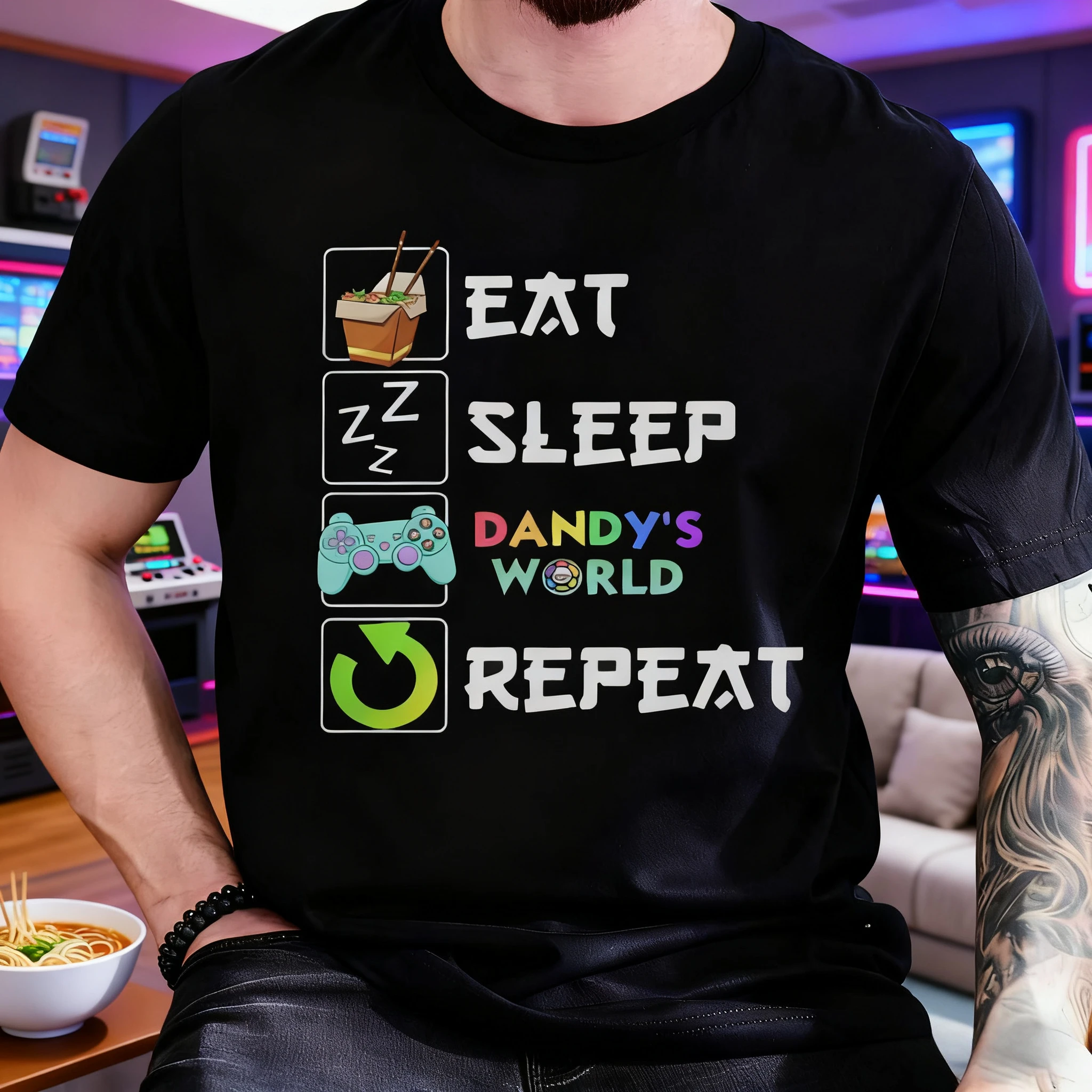 

2025 Summer Funny Eating and Sleeping Dandys World 100% Cotton Men's Printed T-shirt Spruch Casual Loose Short-sleeved Shirt