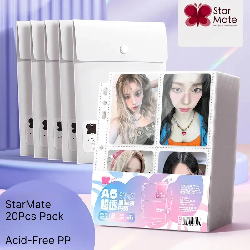 StarMate 20Pcs 4/9 Grid Photocard Refill Pages Matte Clear Acid-Free PP 7 Hole Card Sleeves Inserts, Fit Kpop PC Polaroid TCG