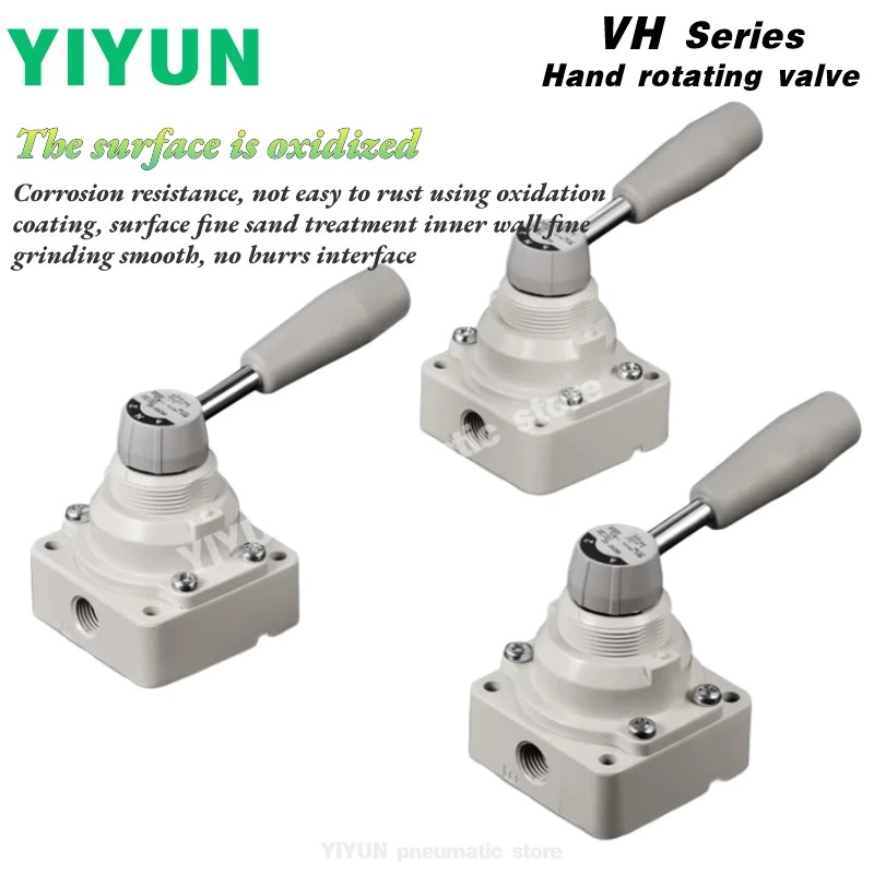1pc VH200 VH201 VH202 VH210 VH211 VH212-02 F02 N02-R YIYUN Pneumatic Three-position Four-Port Manual Rotary Valve VH Series
