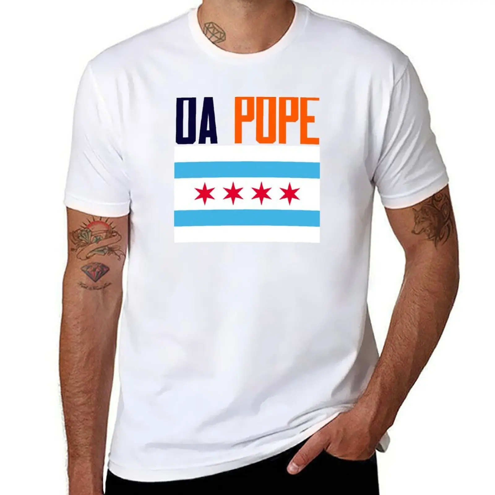 

Da Pope Chicago flag T-Shirt man t shirt cotton high quality t shirts with prints T-Shirt