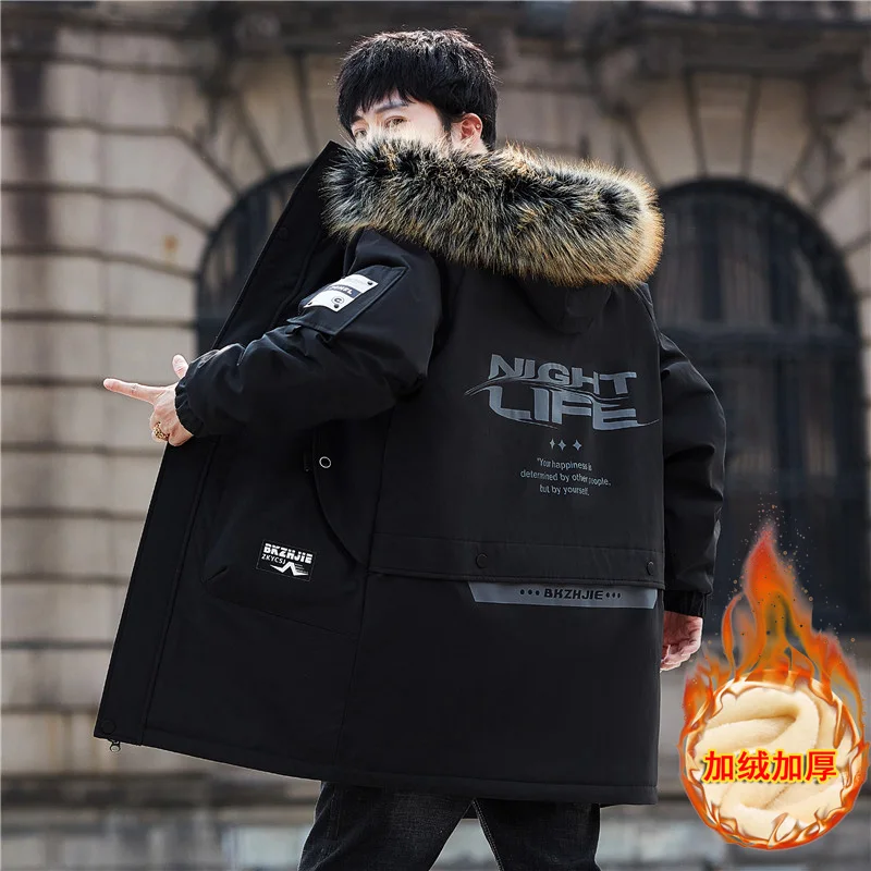 Autumn Winter New Thicken Warm Jacket Men Hooded Parkas Coat Fleece Trendy brand Streetwear ins wool Liner jacket