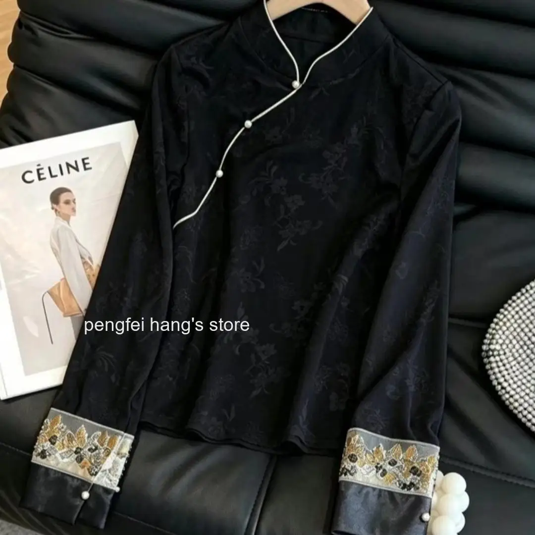 Women New Arrival New Chinese Style Mandarin Collar Blouse Elegant Improved Inner Layering Ladies Top Tee