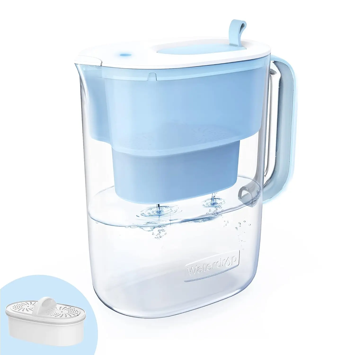 Waterdrop PT-61B Water Filter Pitcher, 10-Cup, NSF Certified, Blue | 200-Gallon Long-Life Filter, 5X Longer Filter Life, Reduces PFOA/PFOS and Chlorine, BPA-Free, Classic Manual-Flip Design