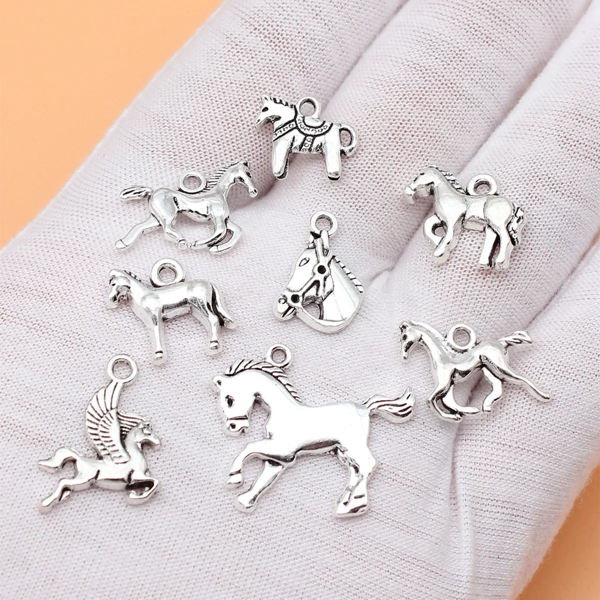 8pcs Antique Silver Color Horse Charms Collection For DIY Jewelry Making, 8 Styles, 1 of Each