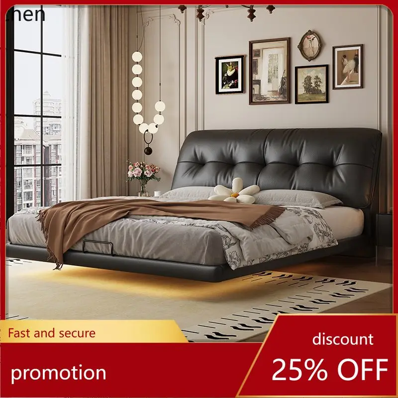 CZ Modern Minimalist Retro Style Master Bedroom Double Bed French Floating Bed Wood