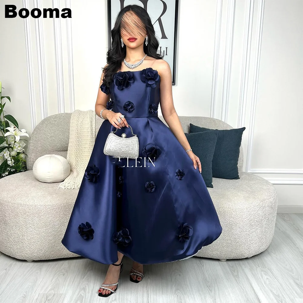 

Booma Elegant A-Line Evening Dresses Strapless 3D Flowers Formal Occasion Gown for Women Ankle Length Party Prom Dress Customize