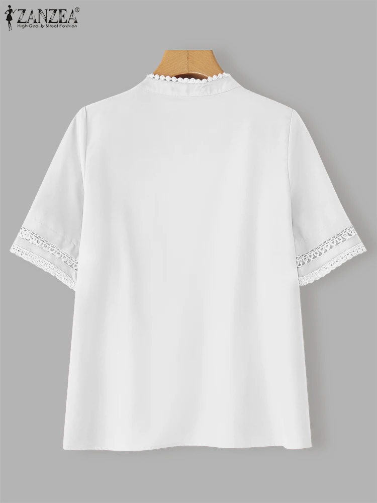 ZANZEA Casual Loose Blouse Women Pleated Tops 2025 Solid Blusas Fashion Short Sleeve Tunic Elegant Office Work Pullovers S-3XL