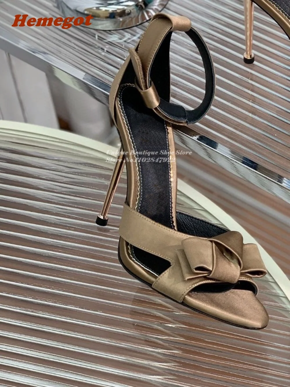 Purple Knot Satin Metal Heel Sandals 2023 New Peep Toe Stiletto Buckle Ankle Strap Women's Sandals Summer Party Runway Shoes