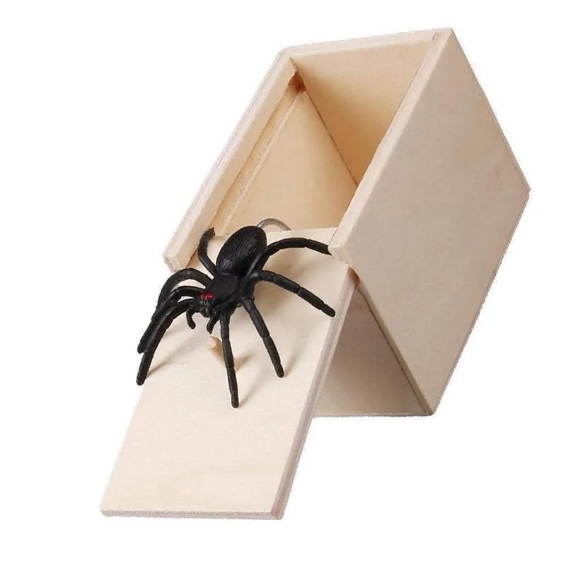 1 Set Holzkiste Spider Bug Streichspielzeug Halloween Party Aprilscherz Dekoration Spukhaus Horror Requisiten Halloween Streichspielzeug