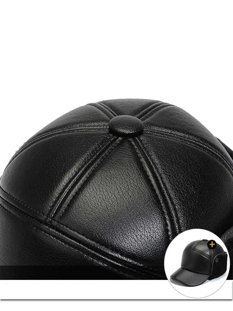 Verdickte, kältebeständige und warme Baseballkappe aus PU-Leder für Menschen mittleren Alters und ältere Menschen (ohrgeschützt) – Detail 6