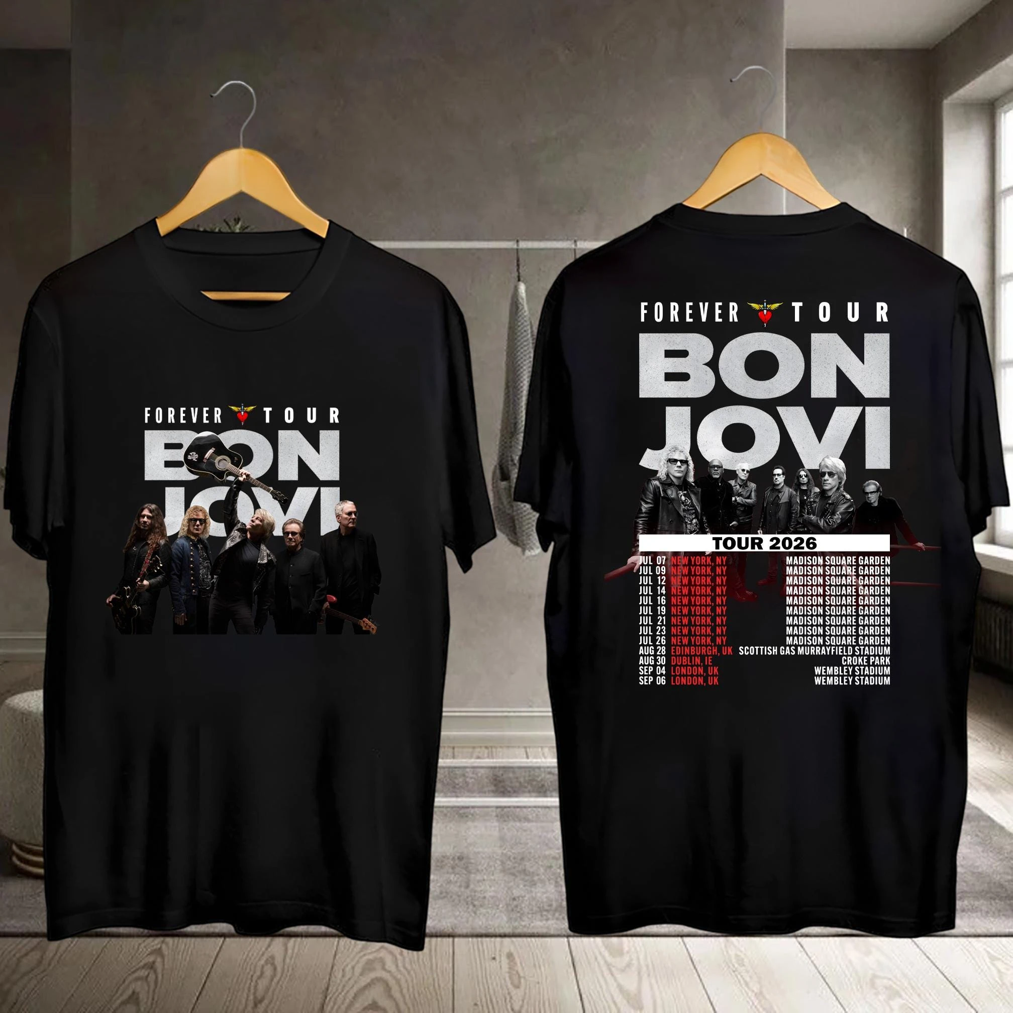 Camiseta Bon Jovi Forever Tour 2026 Merch 100% algodão unissex masculina e feminina, camiseta vintage de verão Y2k para fãs, camiseta casual streetwear