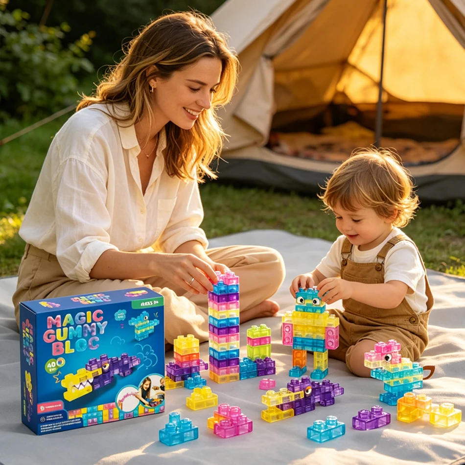 透明なクリスタルソフトグミゼリービルディングブロック40個入り、子供向けの柔らかく伸びるおもちゃ、創造的な卓上ゲーム、コレクタブルトイ