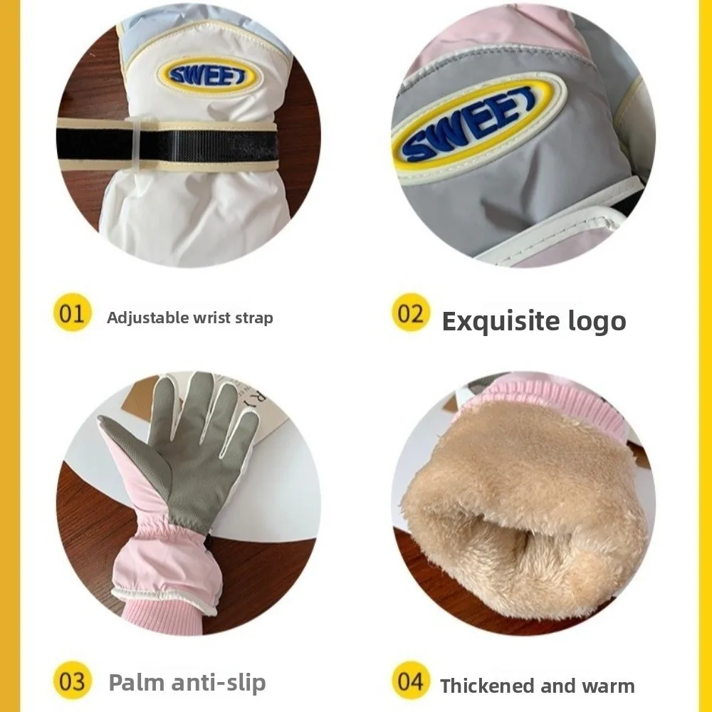 Fashion Keep Warm Snowboard Gloves Touch Screen Waterproof Skiing Gloves Windproof Thicken Full Finger Mittens Female/Girls