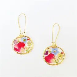 Unique Pressed Flower Earrings Natural Immortal Flower Pressed Earrings Handmaking Epoxy Resin Colorful Flower Earring Wholesale