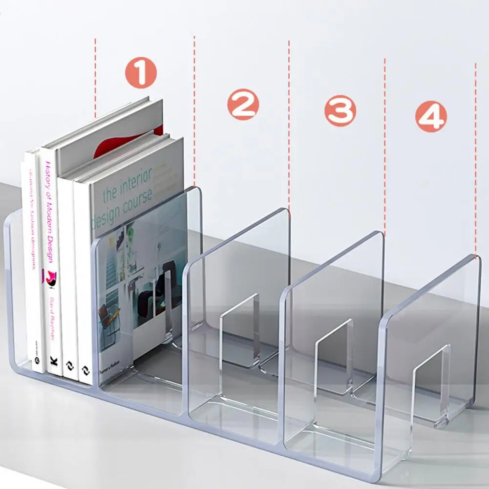 3/4 Grids Bookend Transparent Desktop Book Stand Magazines Book Organizer Multi-functional Magazine Storage Rack