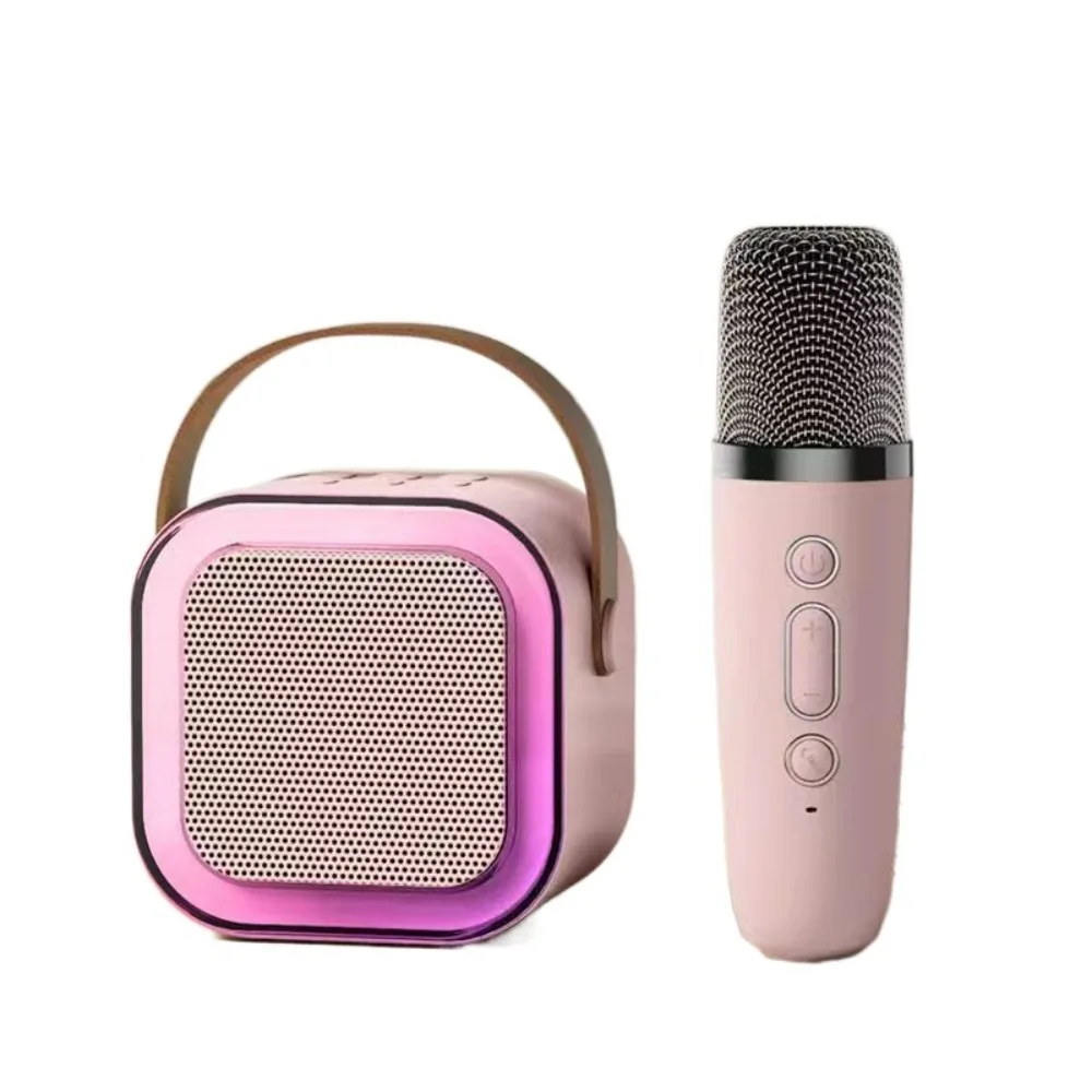 

Bluetooth Audio Mini Karaoke Machine with 1/2 Wireless Microphones USB Rechargable Portable Bluetooth Speaker Fun Toys K12