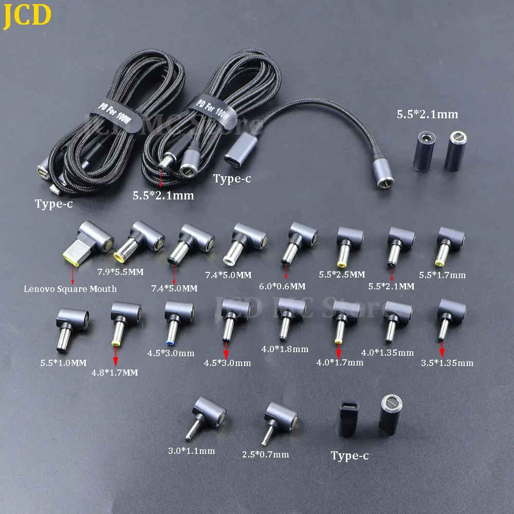 1Pc 100W Magnetic Fast Charging USB Type-C to 8Pin Round Connector Adapter 5.5*2.1mm to DC Plug For Laptop Power Supply Charger