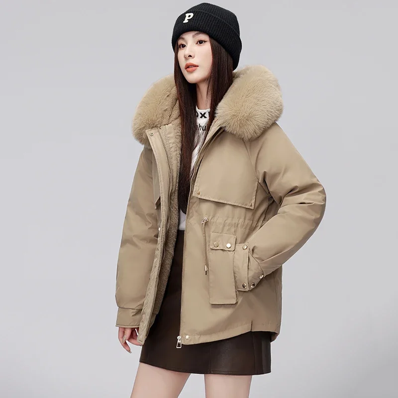 Winter Jacket Women Parka Wool Liner Hooded Parkas with Fur Collar Female Warm Snow Wear Padded Clothes Women\'s Plus Velet Coat