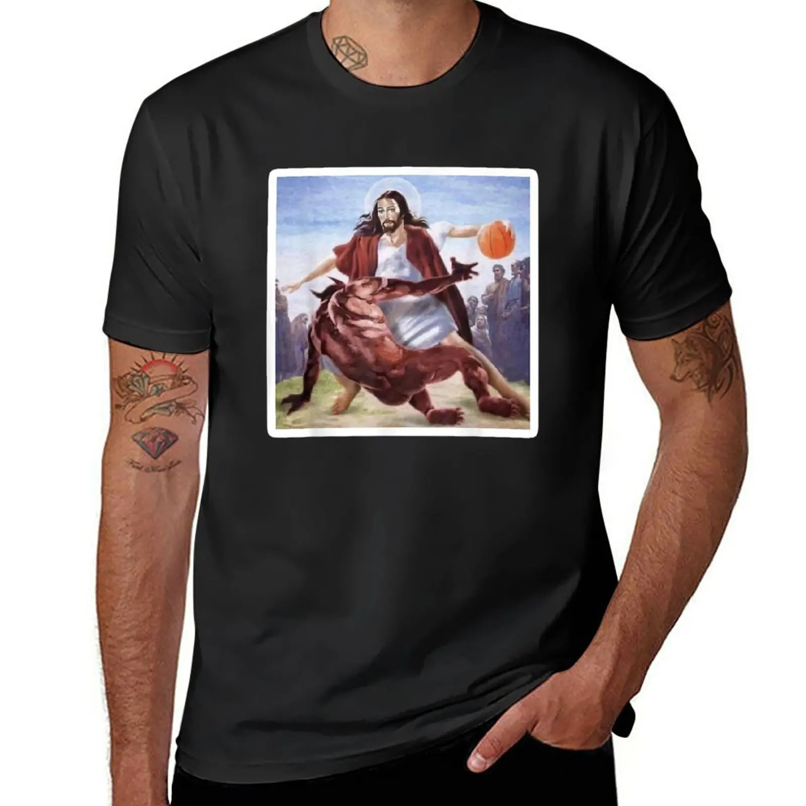 New Jesus Crossing Up Satan Basketball T-Shirt shirts graphic tees summer top graphics t shirt mens clothing