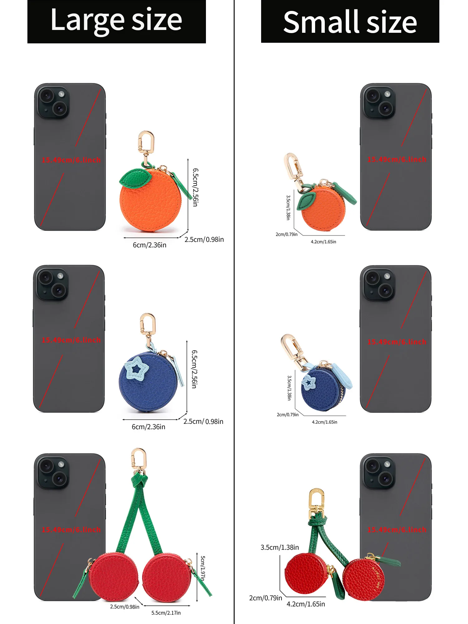 Modischer Persönlichkeits-Fruchtanhänger in Kirschform, Mini-Münzbörse, Niedlicher Schlüsselanhänger, PU-Leder-Taschenanhänger, Kleine Tasche, Geschenk für Mädchen – Detail 21