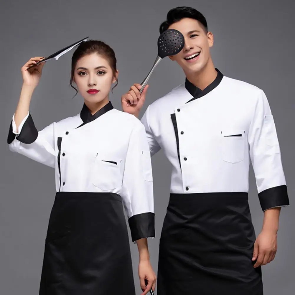 Unisex Chef Uniformes para Cozinha, Roupas de Chef, Camisa, Gola, Manga Curta, Garçom Top, Padaria, Restaurante