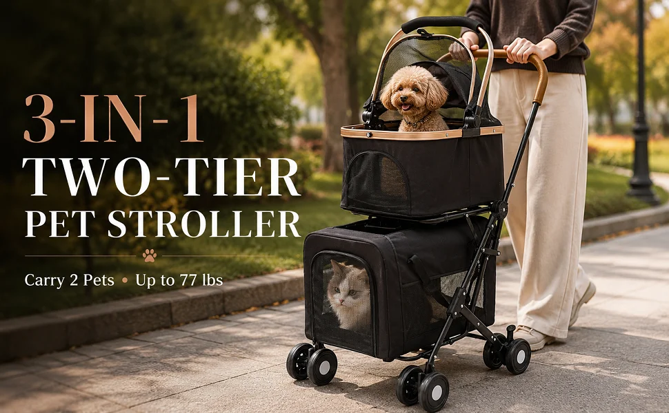 Foldable Stroller for 2 Dogs &amp;amp; Cats