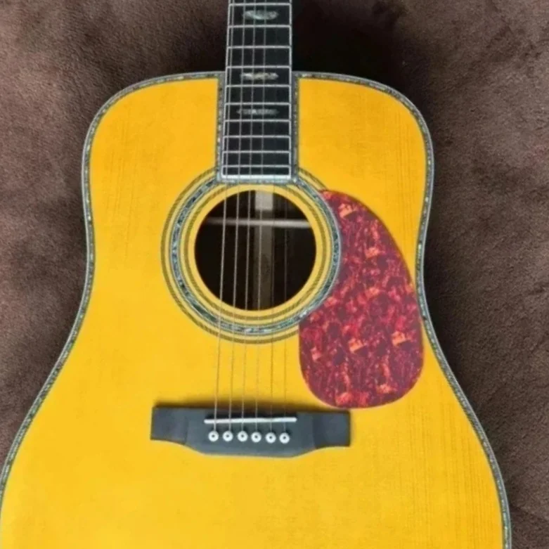 Acoustic Guitar 41 Inch D45 Ordinary Yellow Surface Mahogany Body Red Tortoiseshell Protective Board Ebony Fingerboard Beginner