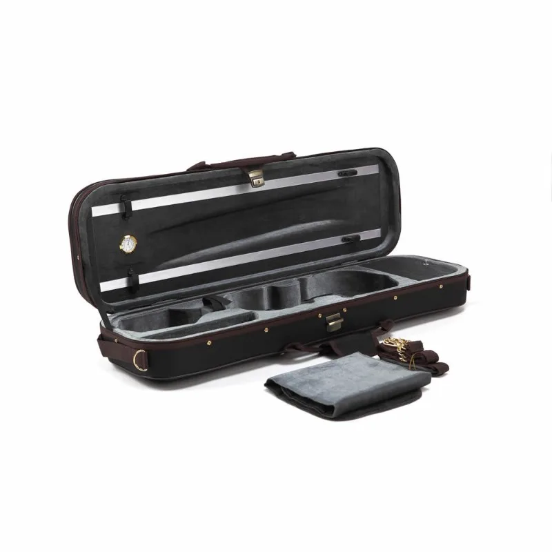 

Brown trimmed, melted, with hygrometer, copper lock, shoulder strap, high-quality fabric violin case.