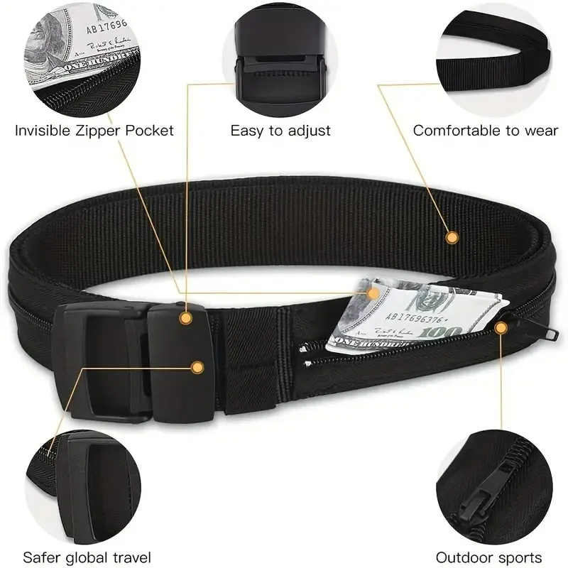 Travel Cash Anti Theft Belt Waist Bag Women Portable Hidden Money Strap Belt Wallet Waist Pack Men Secret Hiding Belt 125cm