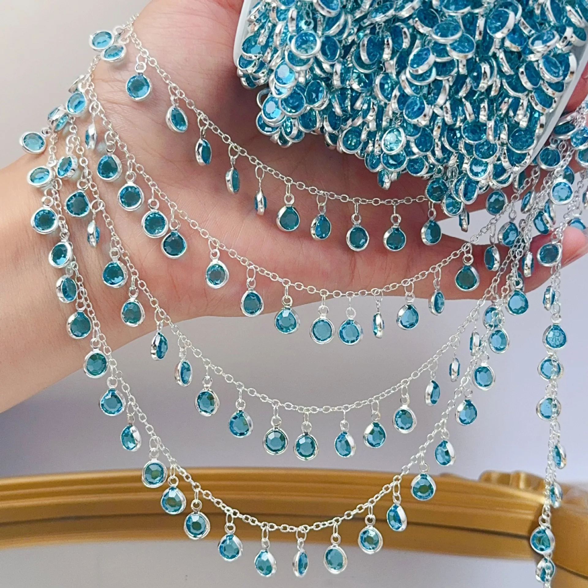 0.5/1/2M/lot High-color-retention Lake Blue Glass Tassel Copper Chain For DIY Necklace Exotic Clothing Hair Accessories Material
