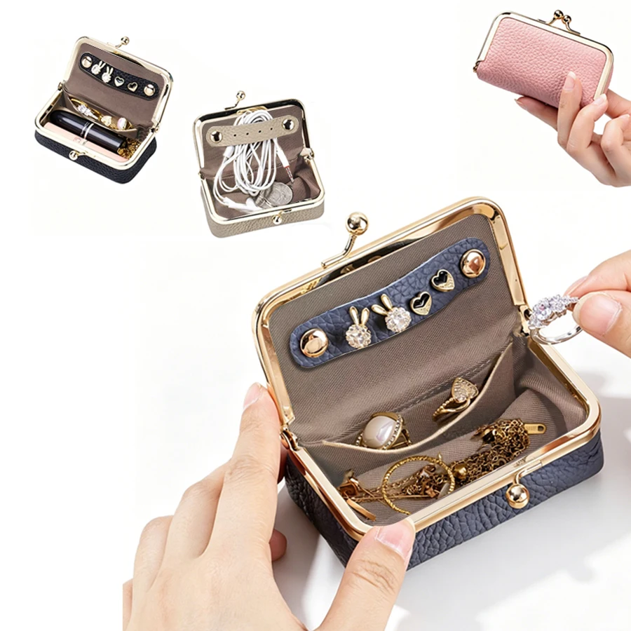 Damen Schmuckaufbewahrungstasche Kleine PU-Leder Kopfhörertasche Ring Halskette Ohrringe Zubehörbox Aufbewahrungstasche Mini-Geldbörse – Detail 7