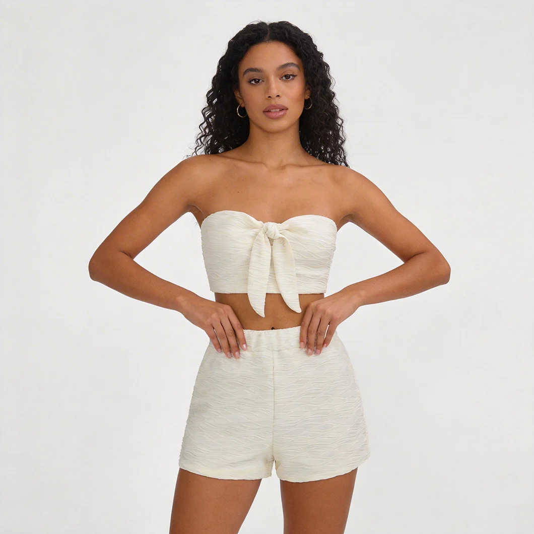 Sweet and Cute Straight-Cut Swimming Trunks and Beach Bikini Swimsuits White Separate High-Waisted Swimsuits