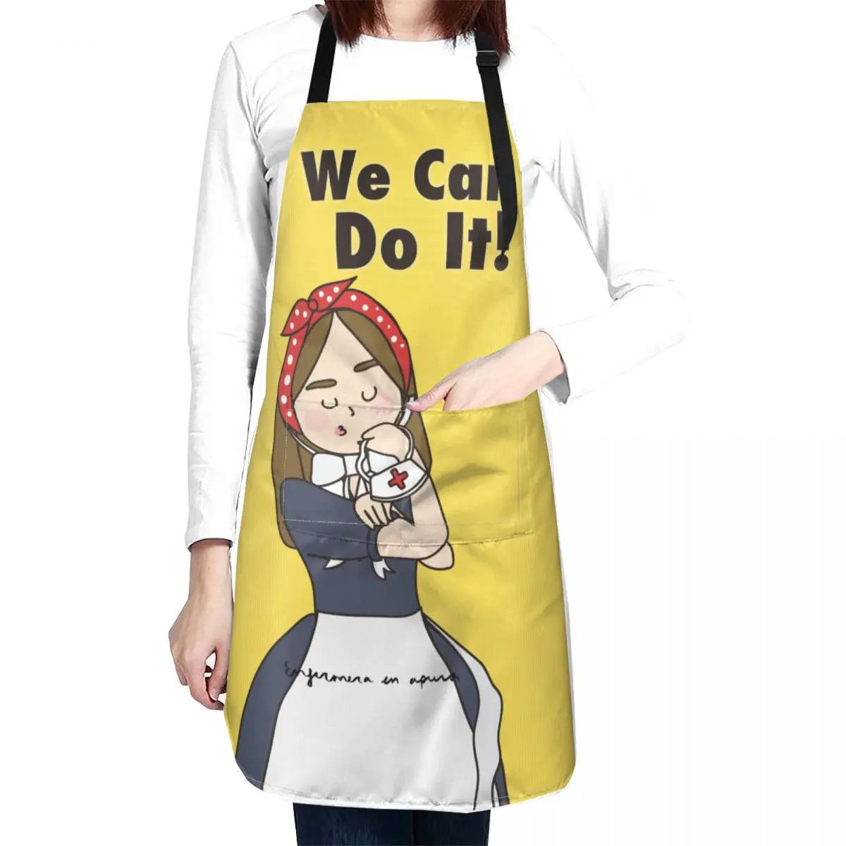 Medical Theme Doctor Nurse Apron with 2 Pockets Water Resistant Adjustable Neck Strap Enfermera En Apuros Apron for Working