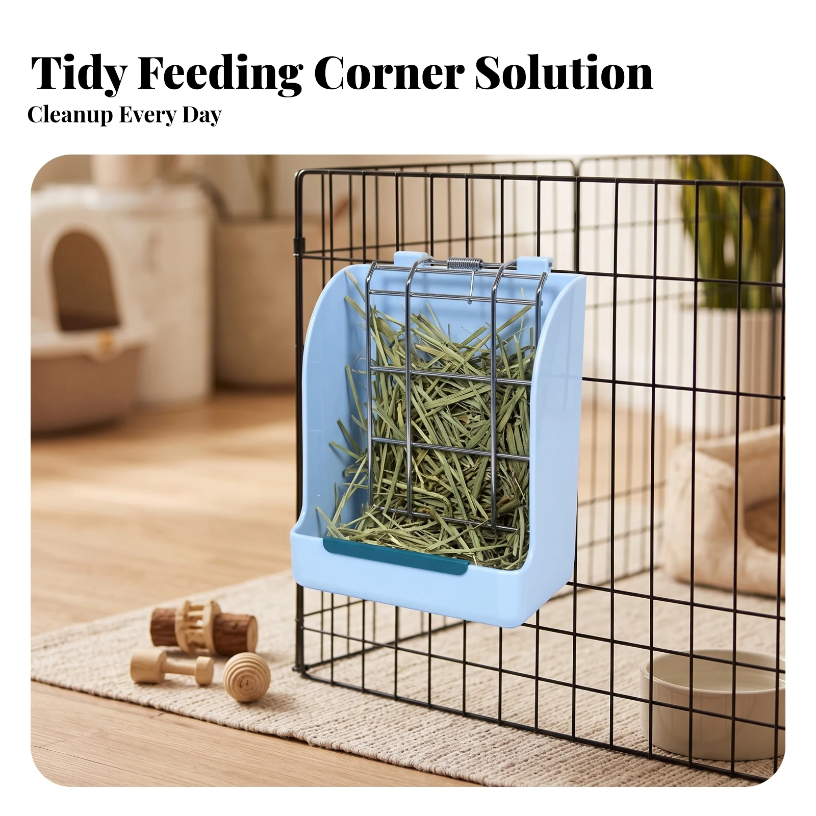 Plastic Hay Feeder with Top Latch Easy-to-Fill Hay Rack Feeder with Metal Guard Spring-Loaded Tool Free for Small Pets