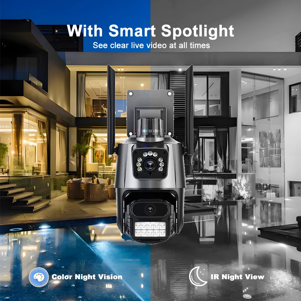 8MP 4K 4G Sim Card Camera HD Dual Lens Dual Screen 8x Zoom PTZ Human Detection Waterproof Night Vision IP Cameras Security CCTV