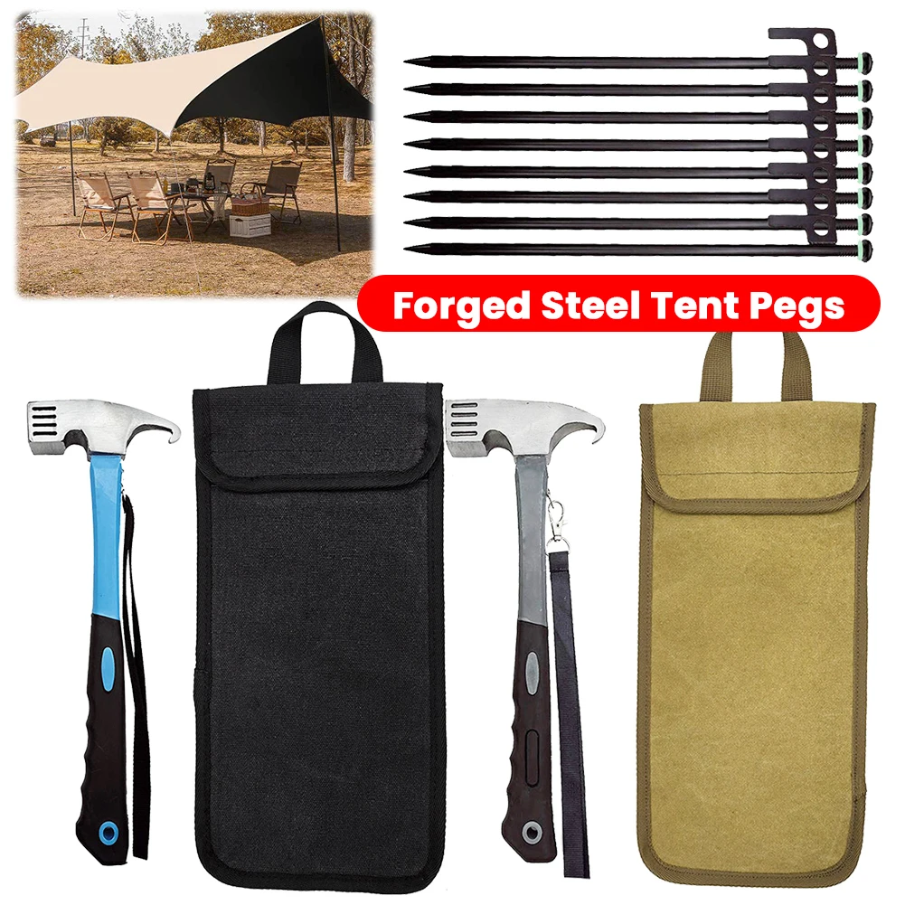 

8Pcs Tent Pegs Forged Steel Tent Pegs Heavy Duty Camping Tent Spikes 30cm with Storage Bag & Hammer for Outdoor Camping