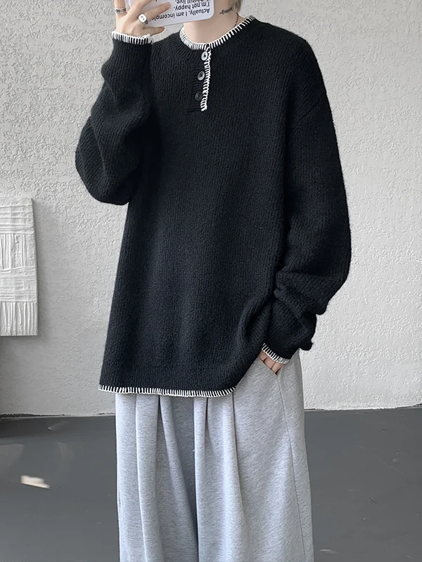 

Мужской трикотажный свитер Cleanfit American Style с воротником хенли, базовый слой для осеннего сезона, с длинным рукавом, круглый вырез