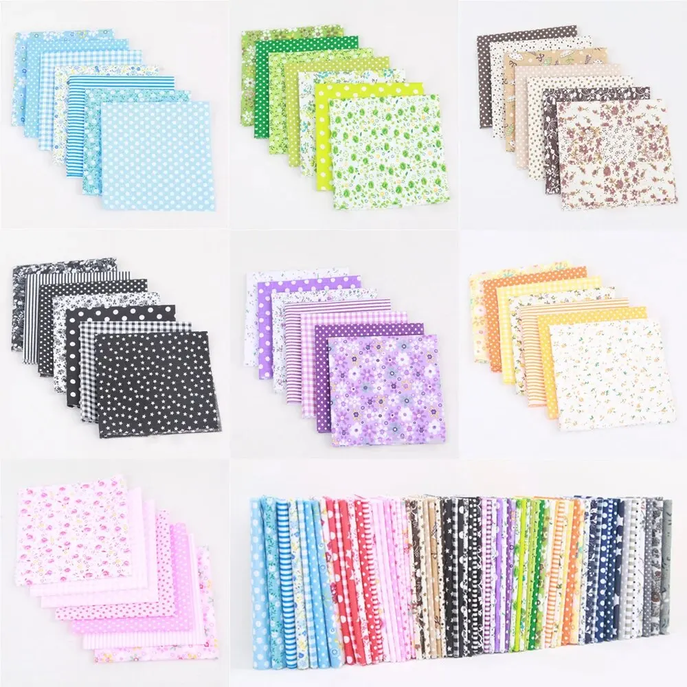 7Pcs Quilting Fabric Squares Sheets, 25x25cm Cotton Craft Fabric Bundle Patchwork for DIY Sewing Scrapbooking Quilting Dot Patter