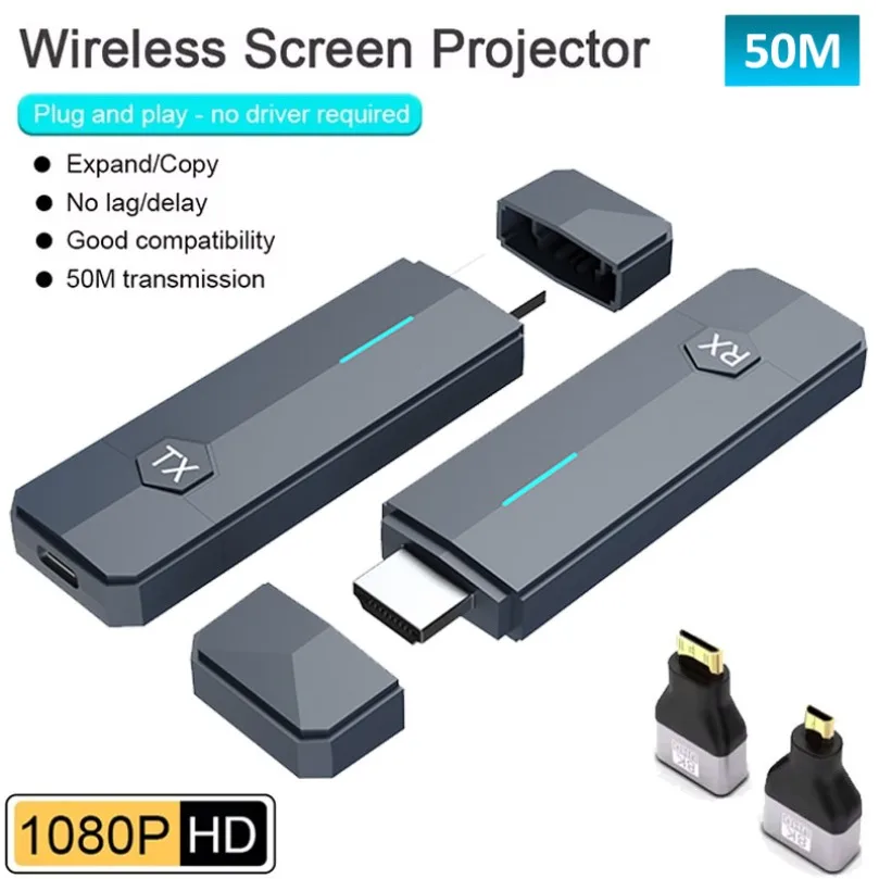 1080P 5.8G Wireless HDMI-Compatible Extender 50M Range Video Audio Sender Receiver Stick Adapter For PC Laptop TV Screen Cast