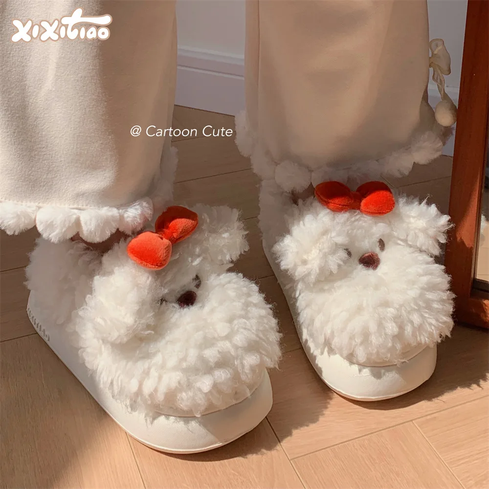 Funny Bear Women Home Slippers Ladies' Hearts, Cute Cartoon Puppies, Cotton Slippers, Winter New Styles, Bag Heels, Warm Shoes