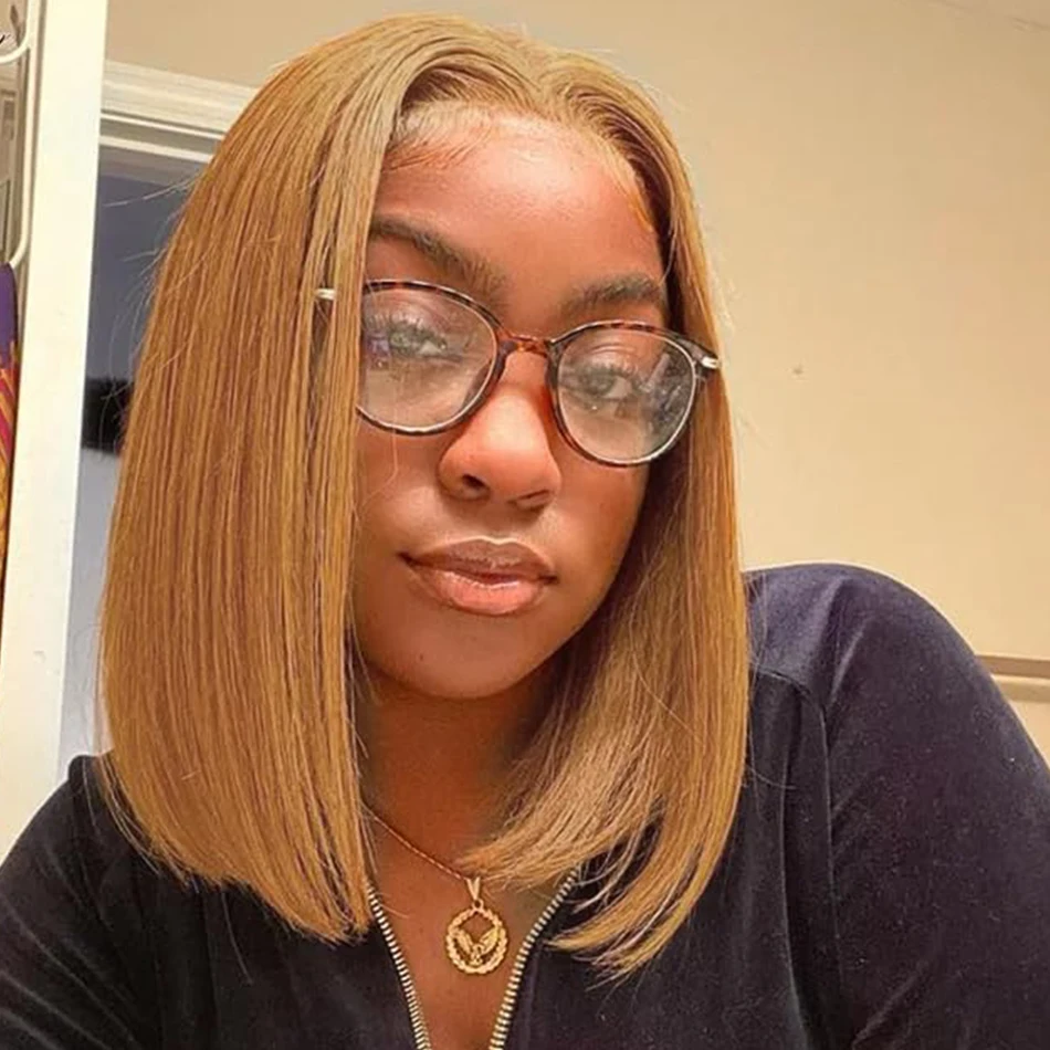 Perruque Bob Lace Front Wig brésilienne lisse-Sophia, cheveux 100% naturels, blond miel 27 #, 13x4, bon marché, en solde