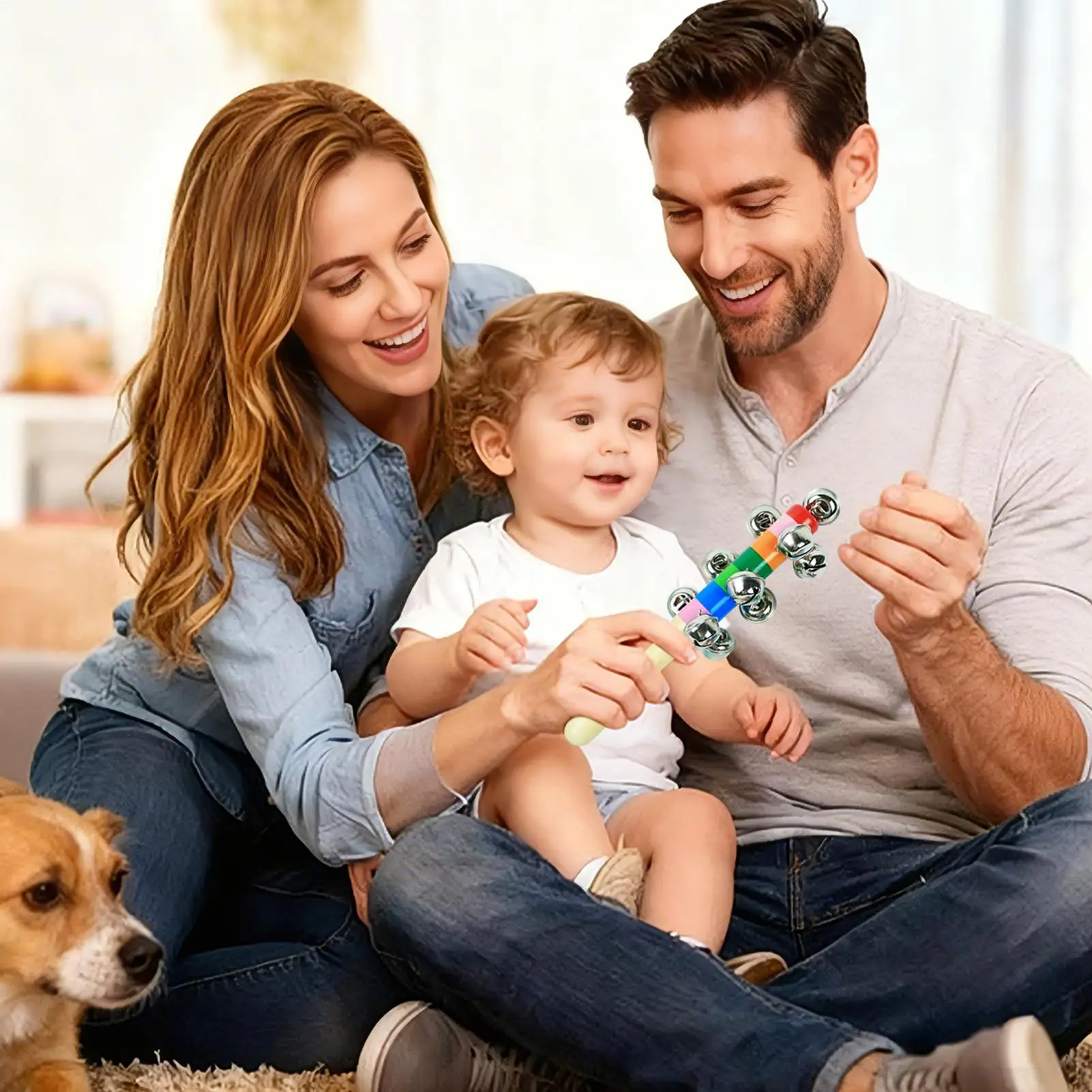 カラフルなレインボーハンドヘルドベルスティック木製楽器ディスカッション音楽玩具幼児向けゲームギフト