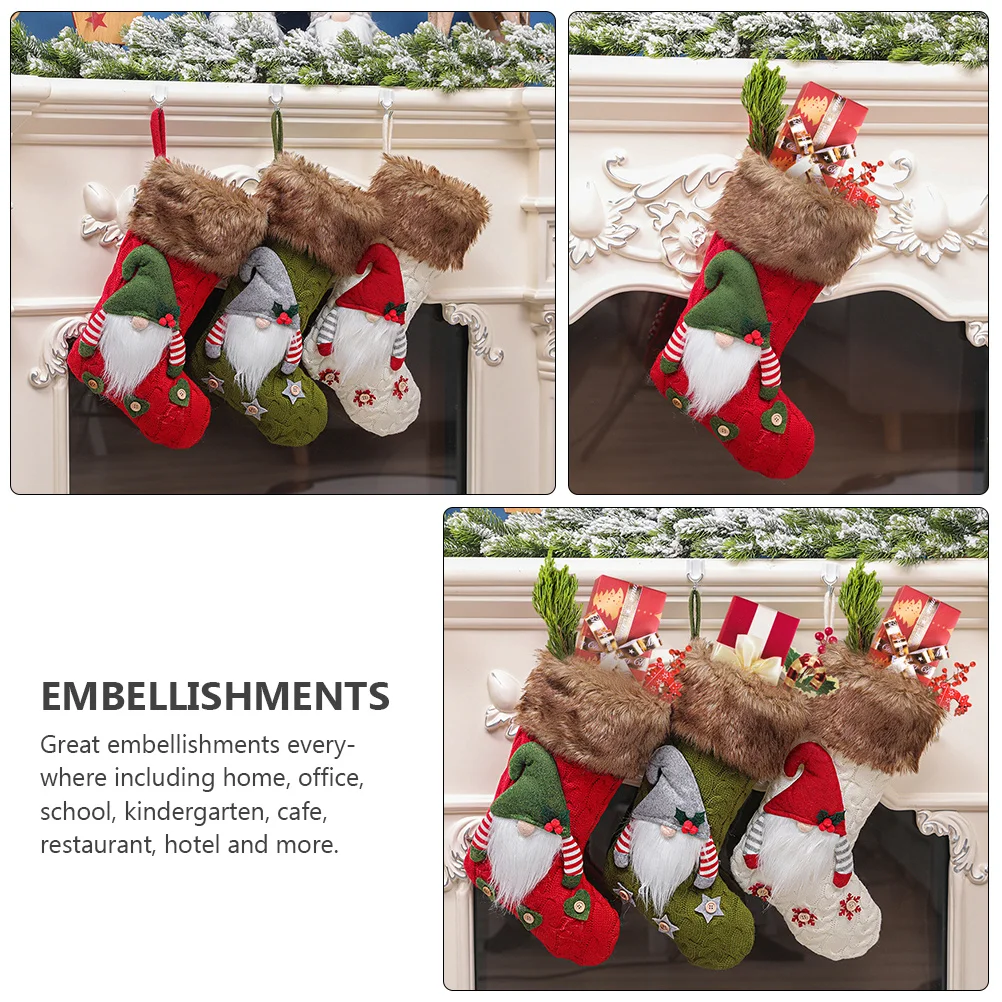 

1pc Christmas Stocking Knitted Sock Holiday Decoration Hanging Bag For Tree Fireplace Wall Party Gift Santa Pouch